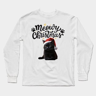 Meowy Christmas, bombay cat, black cat. Long Sleeve T-Shirt